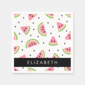 ピンクのスイカ、スイカの種、あなたの名前 スタンダードカクテルナプキン (正面)