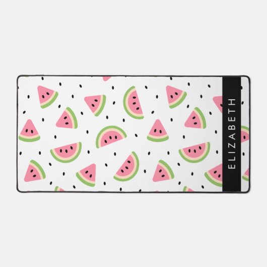 ピンクのスイカ、スイカの種、あなたの名前 デスクマット (正面)