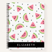 ピンクのスイカ、スイカの種、あなたの名前 ノートブック (正面)