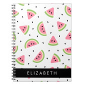 ピンクのスイカ、スイカの種、あなたの名前 ノートブック (正面)
