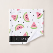 ピンクのスイカ、スイカの種、あなたの名前 バスタオルセット (ウォッシュタオル)