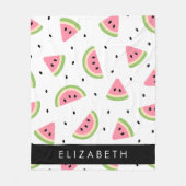 ピンクのスイカ、スイカの種、あなたの名前 フリースブランケット (正面)