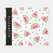 ピンクのスイカ、スイカの種、あなたの名前 フリースブランケット (正面(横))