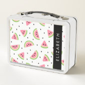 ピンクのスイカ、スイカの種、あなたの名前 メタルランチボックス (裏面)