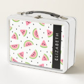ピンクのスイカ、スイカの種、あなたの名前 メタルランチボックス (正面)