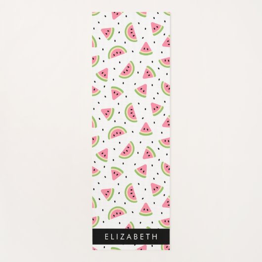 ピンクのスイカ、スイカの種、あなたの名前 ヨガマット (正面)
