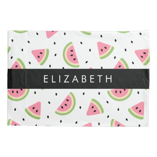 ピンクのスイカ、スイカの種、あなたの名前 枕カバー (裏面)