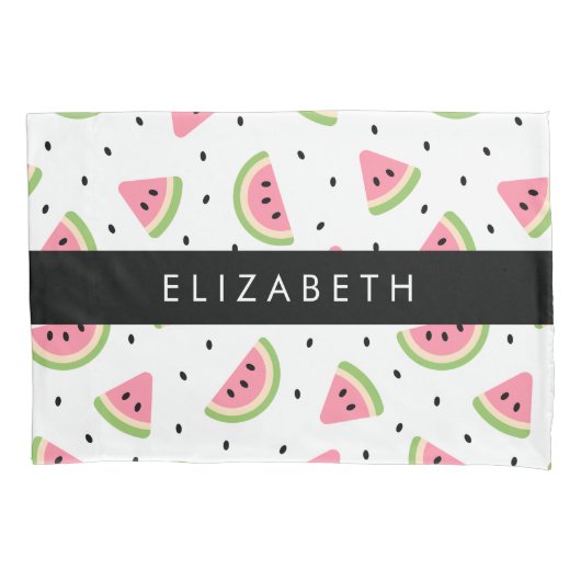 ピンクのスイカ、スイカの種、あなたの名前 枕カバー (正面)