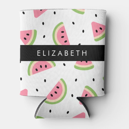 ピンクのスイカ、スイカの種、あなたの名前 缶クーラー (正面)