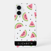 ピンクのスイカ、スイカの種、お名前 iPhone 16ケース (裏面)