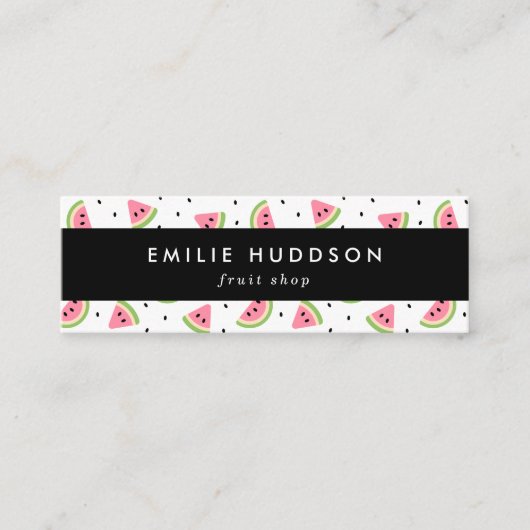 ピンクのスイカ、スイカの種、果物店 スキニー名刺 (正面)