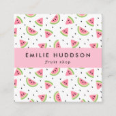 ピンクのスイカ、スイカの種、果物店 スクエア名刺 (正面)