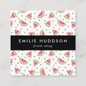 ピンクのスイカ、スイカの種、果物店 スクエア名刺 (正面)