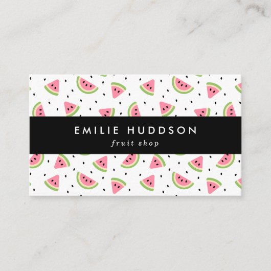 ピンクのスイカ、スイカの種、果物店 名刺 (正面)