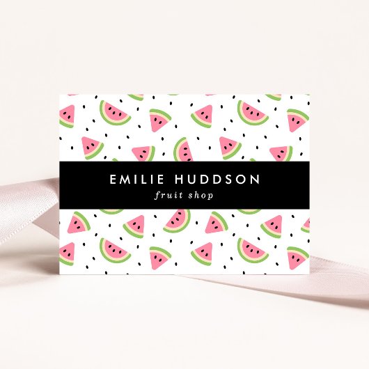 ピンクのスイカ、スイカの種、果物店 名刺
