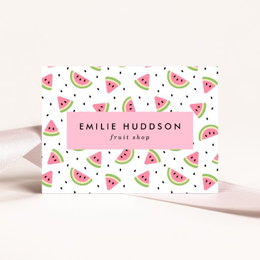 ピンクのスイカ、スイカの種、果物店 名刺