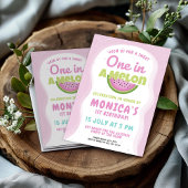 ピンクのスイカ テーマの子供の1歳の誕生日パーティー 招待状