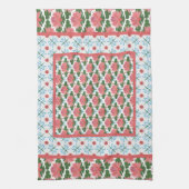 ピンクのスイレン、青いトンボ: キッチンタオル (縦)