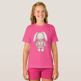 ピンクのスイートかわいいうさぎ ピンクのセーター ハート Tシャツ