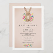 ピンクのスイートウッドランドバニー ベビーシャワー招待状 招待状 (正面/裏面)