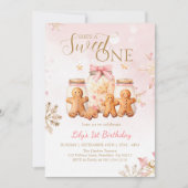 ピンクのスイートジンジャーブレッドクリスマスガールバースデー 招待状 (正面)