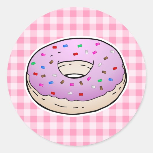 ピンクのスイートドーナツ ラウンドシール (正面)