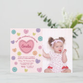 ピンクのスイートハート キャンディ バレンタイン 誕生日 フォト 招待状 (スタンド正面)