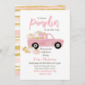 ピンクのスイートパンプキンがやってくる ベイビーシャワー 招待状 (正面/裏面)