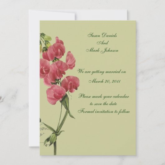 ピンクのスイートピー 花の結婚式 Save The Date セーブザデート (正面)