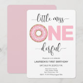 ピンクのスイートリトルミス 1歳の誕生日 丸い縁取り 招待状 (正面/裏面)
