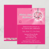 ピンクのスイート16ディスコダンスバースデーパーティー 招待状 (正面/裏面)