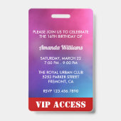 ピンクのスイート16バースデーパーティー招待IDカード バッジ (裏面)