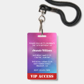 ピンクのスイート16バースデーパーティー招待IDカード バッジ (裏面(ネックストラップ付))