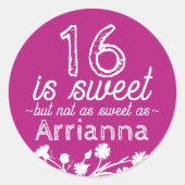 ピンクのスイート16パーティーファブールステッカー ラウンドシール (正面)