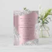 ピンクのスイート16 ブライダル シルバー グレー ローズ モーブ 招待状 (スタンド正面)