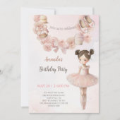 ピンクのスイート バレリーナ バースデー 招待状 (正面)