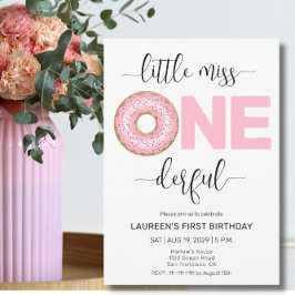 ピンクのスウィートリトルミス 1歳の誕生日招待状 招待状