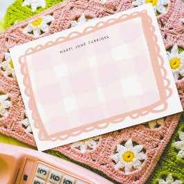 ピンクのスカラップギンガム オーダーメイド 名前 ノートカード