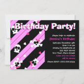 ピンクのスカルおよびハートの誕生会 招待状 (正面)