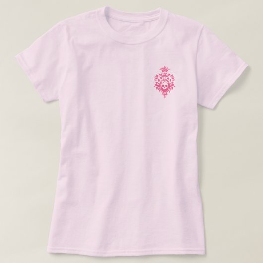 ピンクのスカルとカードが紋付のTシャツ Tシャツ (デザイン正面)