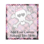 ピンクのスカルとクロスボーンとハートとボウ ノートパッド (正面)