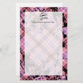 ピンクのスカルとクロスボーン、ハートとボウ 便箋 (正面/裏面)