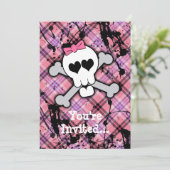 ピンクのスカルとクロスボーン、ハートとボウ 招待状 (スタンド正面)