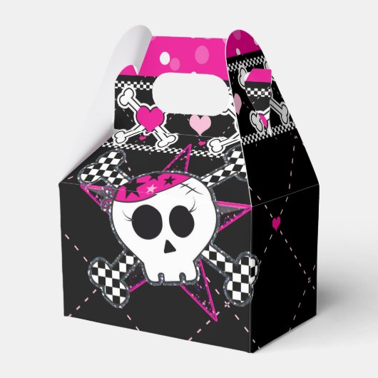 ピンクのスカルとハート誕生日パーティーの好意ボックス フェイバーボックス (裏面サイド)