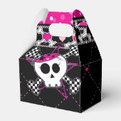ピンクのスカルとハート誕生日パーティーの好意ボックス フェイバーボックス (正面サイド)