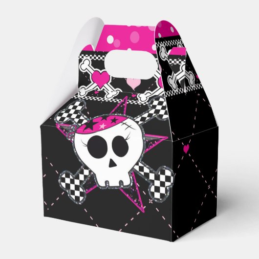 ピンクのスカルとハート誕生日パーティーの好意ボックス フェイバーボックス (正面サイド)