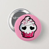 ピンクのスカルのカップケーキ 缶バッジ (正面&裏面)