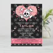 ピンクのスカルの誕生日の招待状 招待状 (スタンド正面)