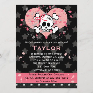 ピンクのスカルの誕生日の招待状 招待状