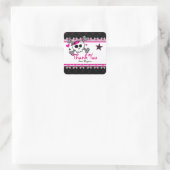 ピンクのスカル、ハート&クロスボーンパーティーの好意ステッカー スクエアシール (バッグ)